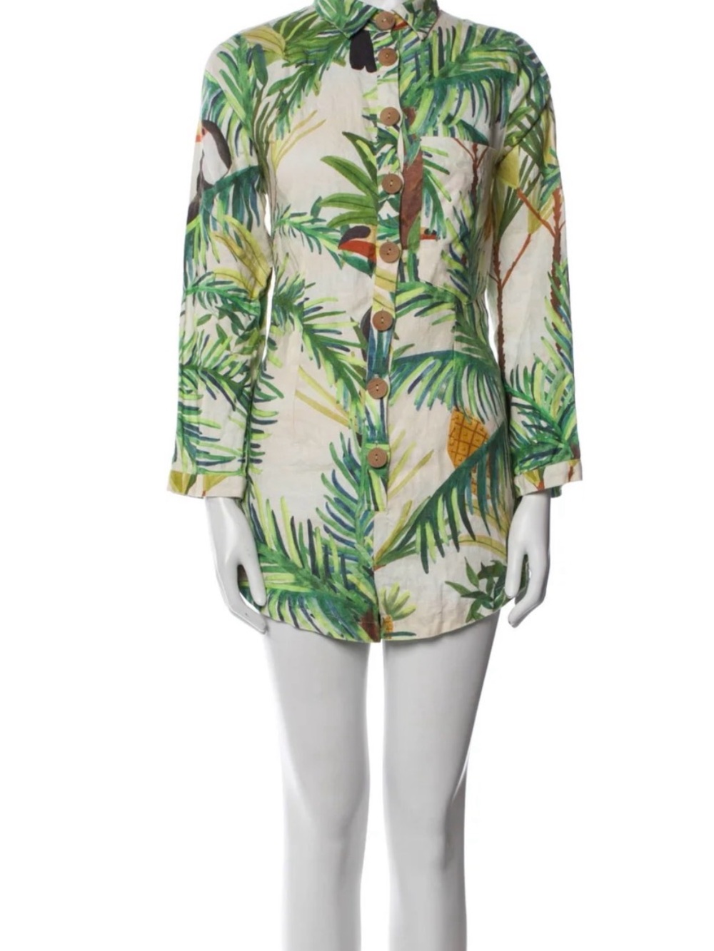 Farm Rio Linen Tropical Toucan Romper Size Small